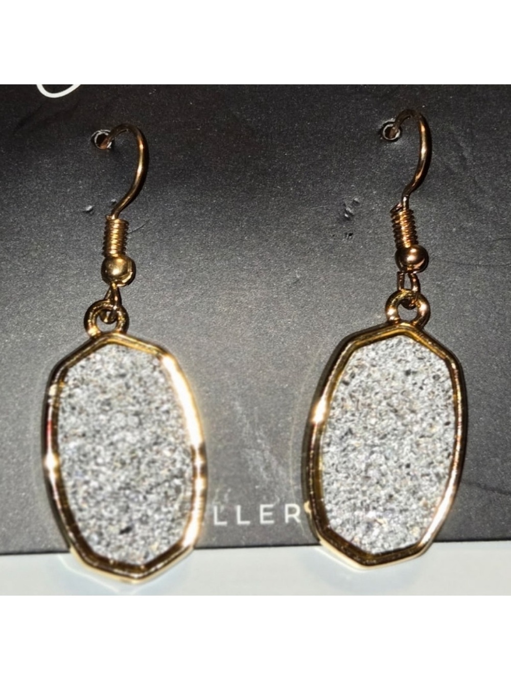 Gold Frame Silver Glitter Drop Earrings